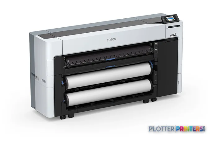 Epson SureColor P8570DR large format printer product image showing white and black inkjet printer with dual roll feed system