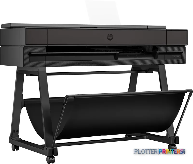 HP DesignJet T850 36-in Printer product image showing front view of large-format printer on stand with paper roll tray