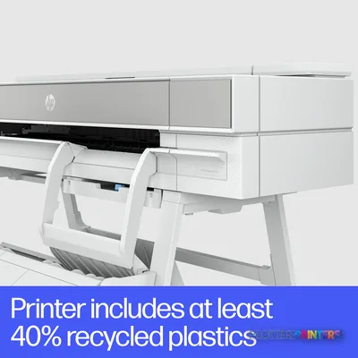 HP DesignJet T950 36-in Printer annotated view showing white printer body with paper roll feed mechanism