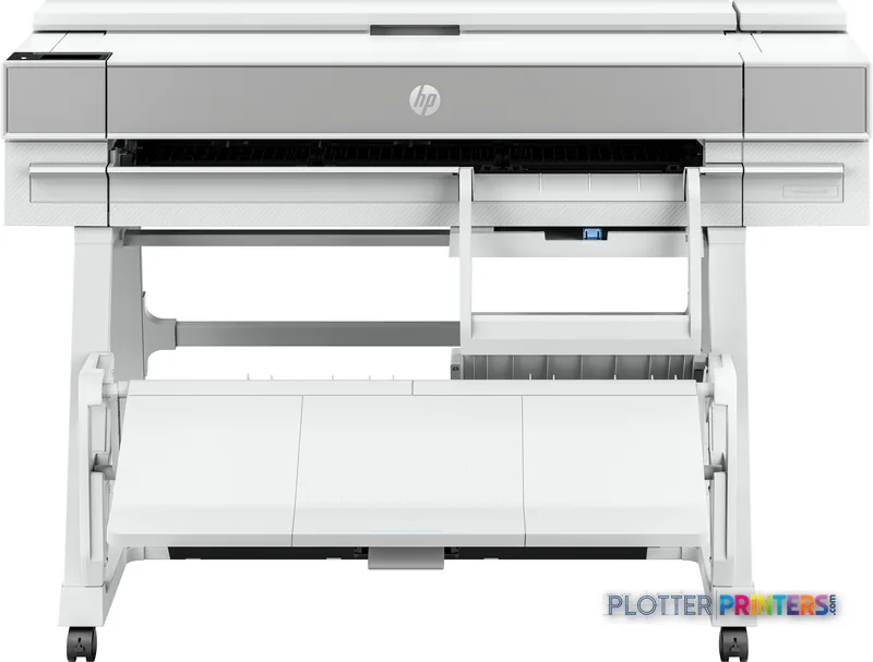 HP DesignJet T950 36-in Printer product image showing front view of white large-format printer with open paper tray