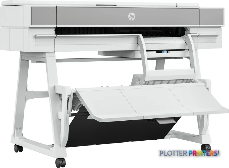 HP DesignJet T950 36-in Printer product image showing front view with open output tray