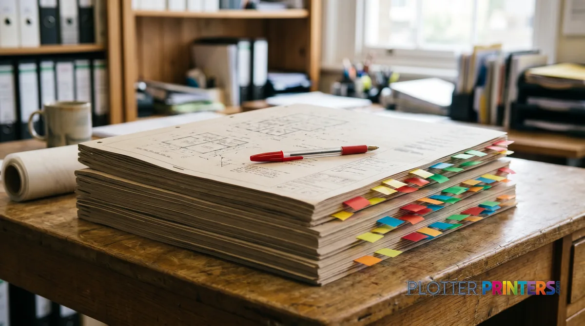 Stacked half-size check sets flagged with colored tabs