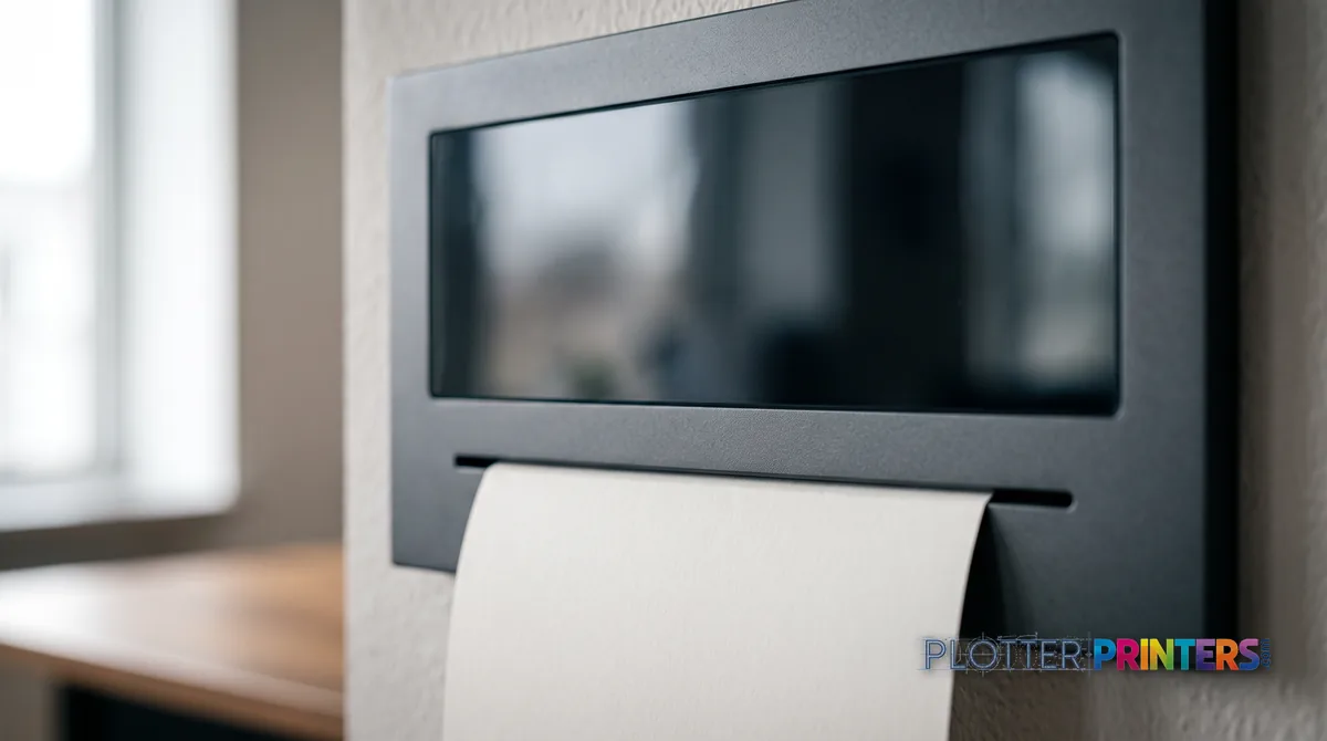Blank touch panel above a paper slot with a sheet emerging