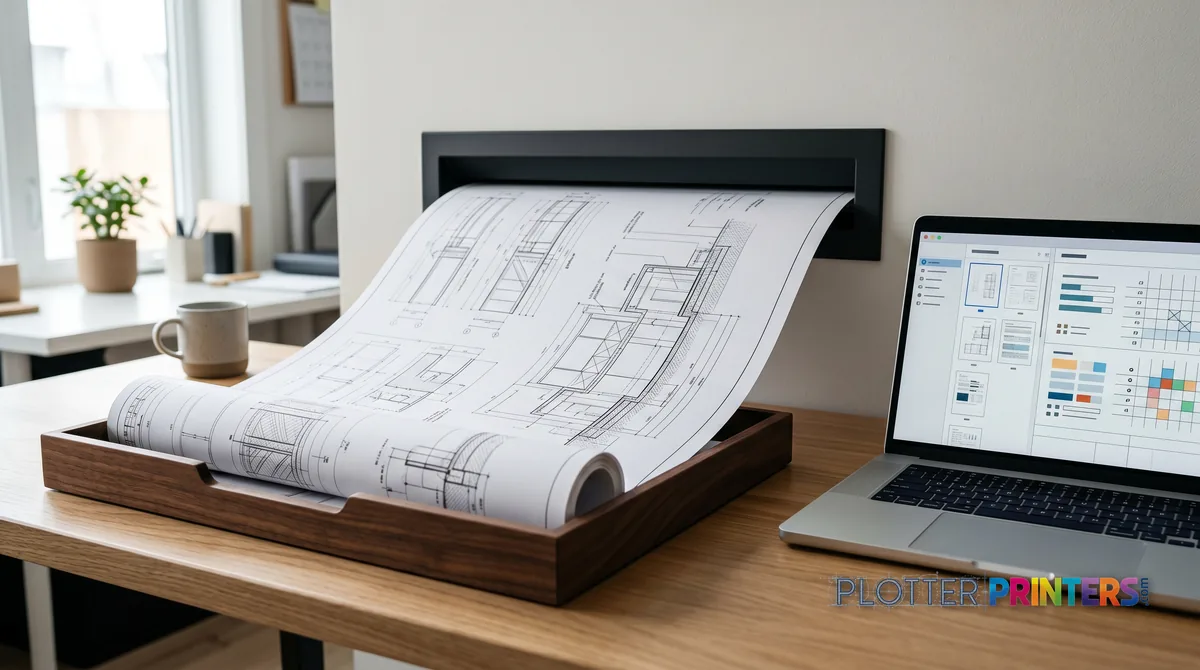 Wide drawing sheet feeding through a scan slot into a tray